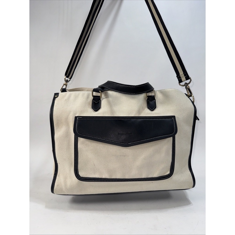 Missnine Laptop Tote Bag Canvas for Women 15.6 Computer Briefcase Black & Cream